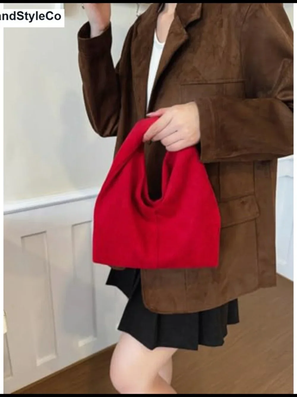 Suede Slouchy Tote Bag Women Crossbody Shoulder Pleated Hobo Handbag